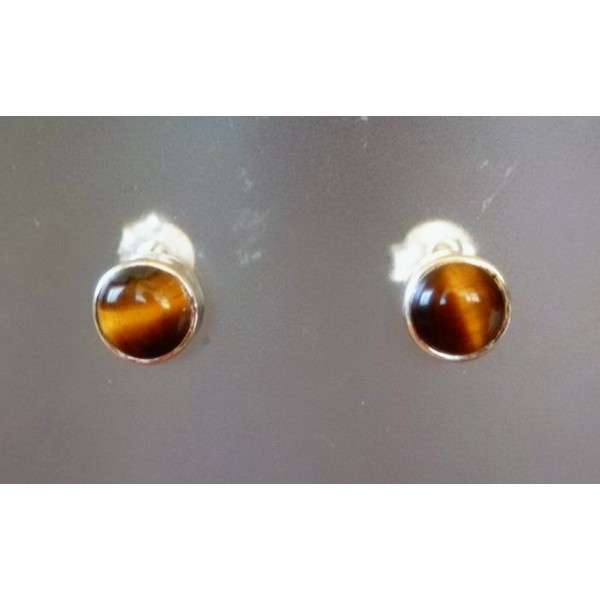 E028z 6mm cabochan sterling silver stud earring available in tiger eye, black onyx, lapis lazuli, malachite, carnelian
