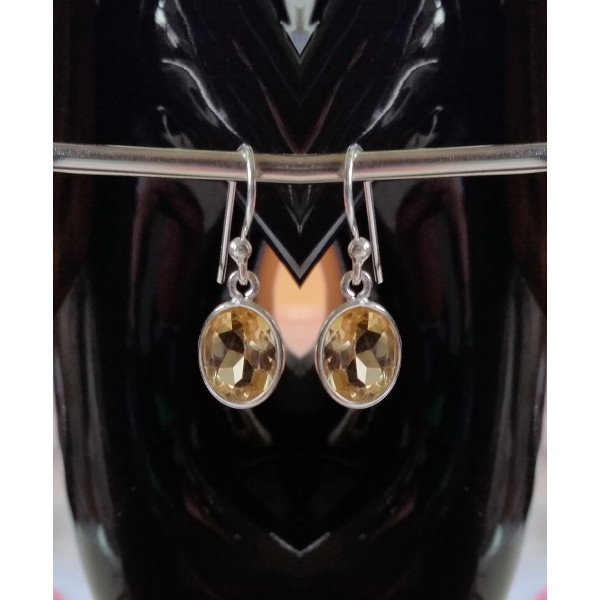 Oval faceted gemstone sterling silver earrings 