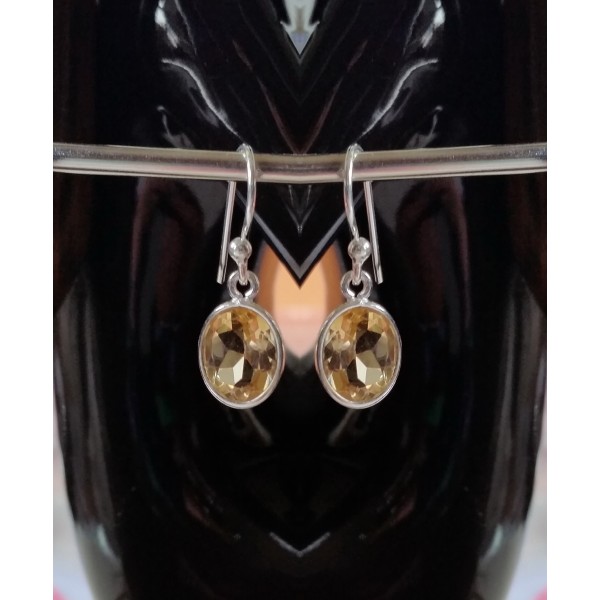 Oval faceted gemstone sterling silver earrings 