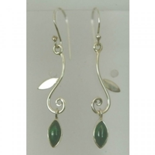 30mm drop earring in branch design with single leaf shaped gemstone