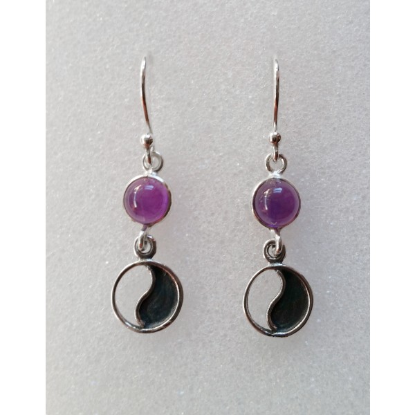 6mm genuine gemstone drop earring with yin yang sterling silver charm