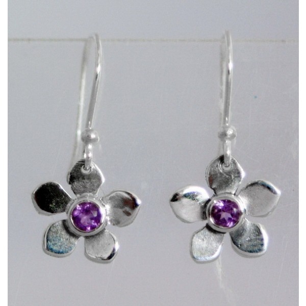 Dainty flower design sterling silver earring with faceted semi precious genuine gemstone