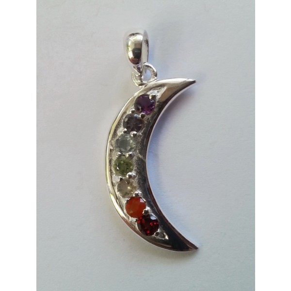 7 gemstone chakra moon sterling silver pendant
