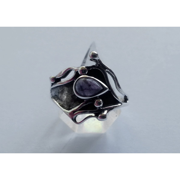 Sterling silver ring with pear shaped cabochon gemstone