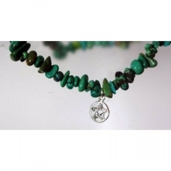 semi precious gemstone chip bracelet with sterling silver pentagram charm