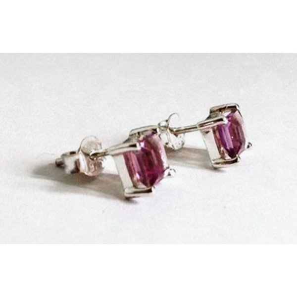 E029a Sterling silver stud earring set with gorgeous square cut faceted genuine gemstone.