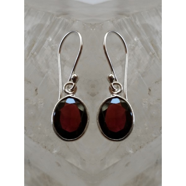 Oval faceted gemstone sterling silver earrings 