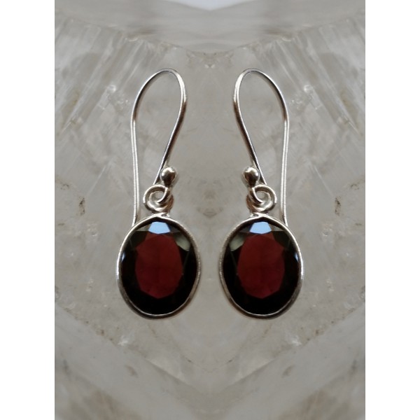 Oval faceted gemstone sterling silver earrings 