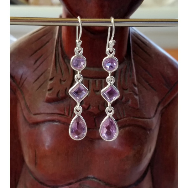 Sterling silver and genuine gemstone faceted drop earrings