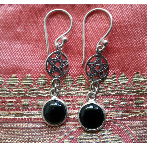 Sterling silver drop earring with gemstone and pentagram charm