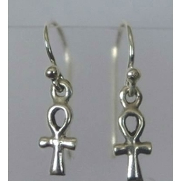 10mm Egyptian ankh charm in sterling silver on 925 hallmarked sterling silver earwires.