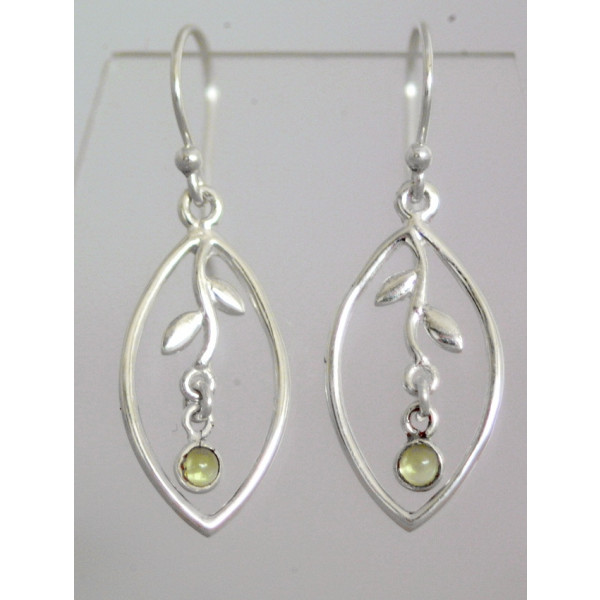 A marquise shape of sterling silver earring within it a genuine gemstone drop