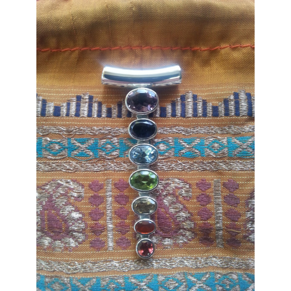 P517 7 gemstone sterling silver chakra pendant with tube top