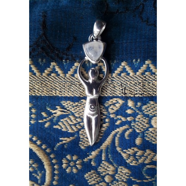 Sterling silver goddess pendant with triangular semi precious gemstone