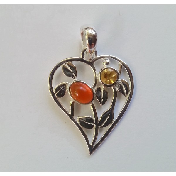 Heart shaped with 2 natural gemstones set in sterling silver