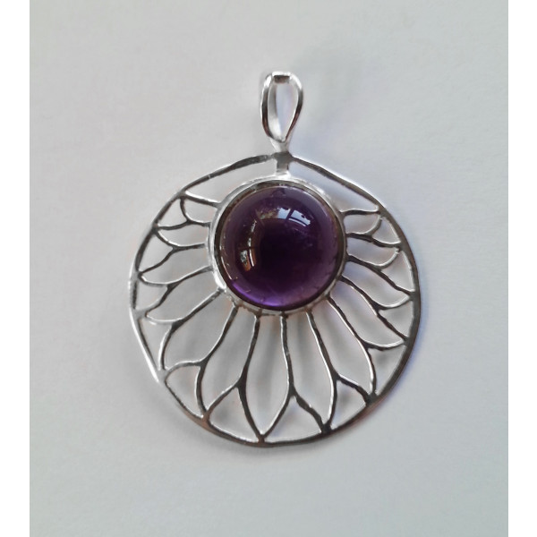 Sterling silver sun inspired disc set with 11mm semi precious natural gemstone