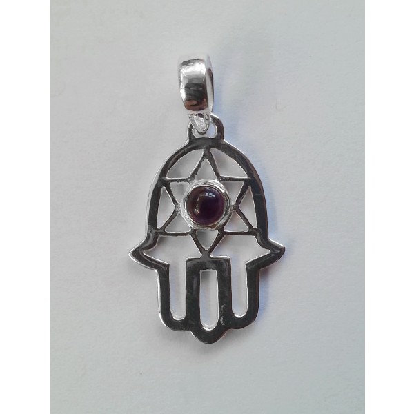 p657 Hamsa hand with star of David symbol set with 4mm gemstone