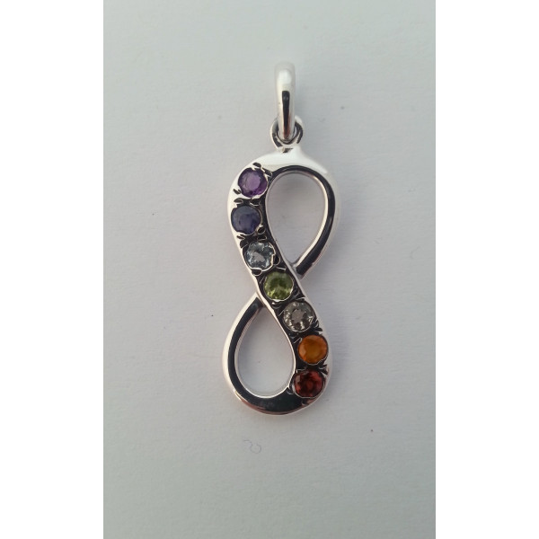 Infinity symbol or eternity knot with chakra gemstones
