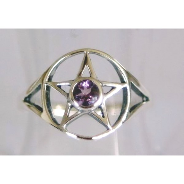 R534 pentagram ring with faceted stone 