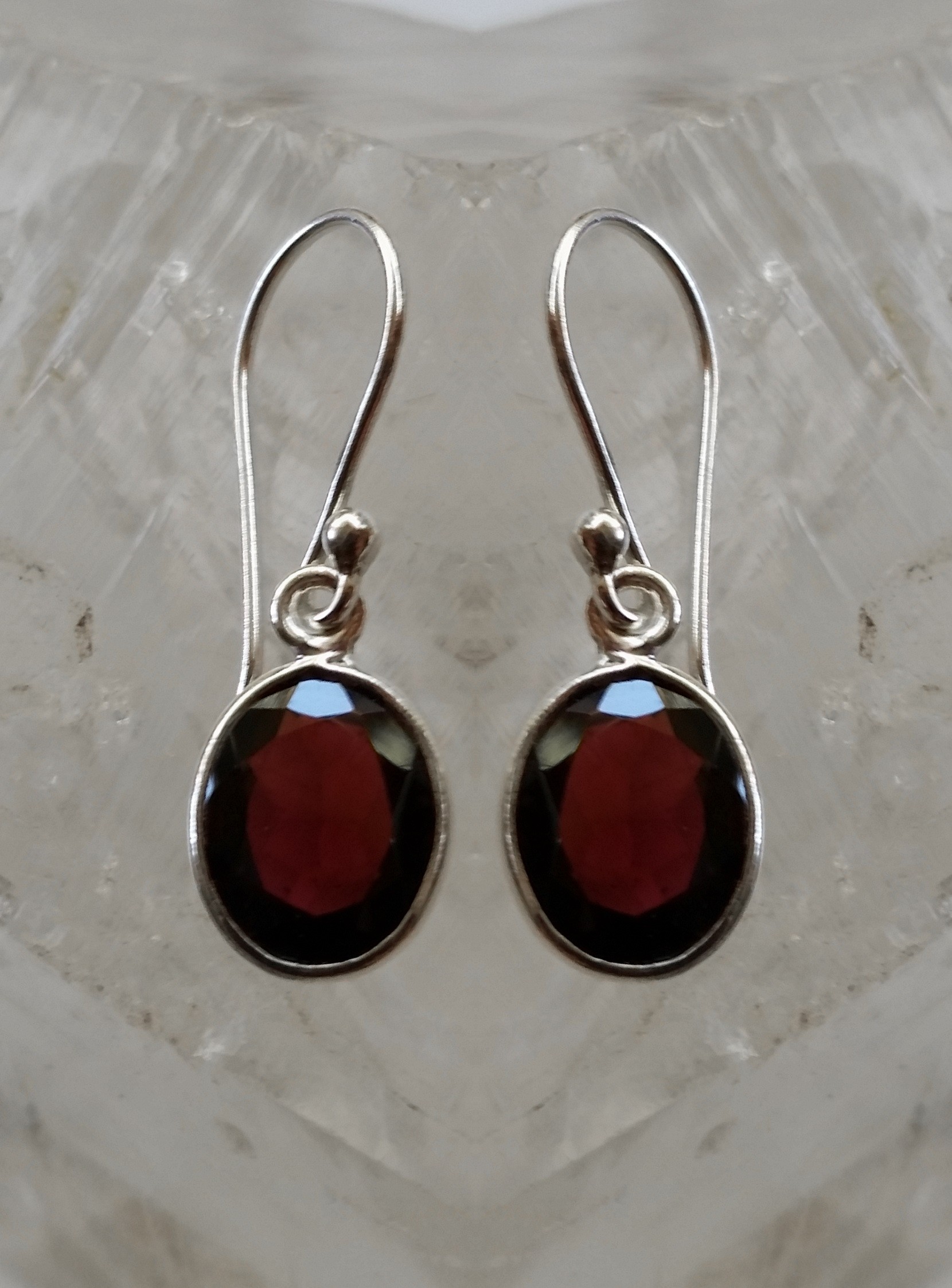 Oval faceted gemstone sterling silver earrings 