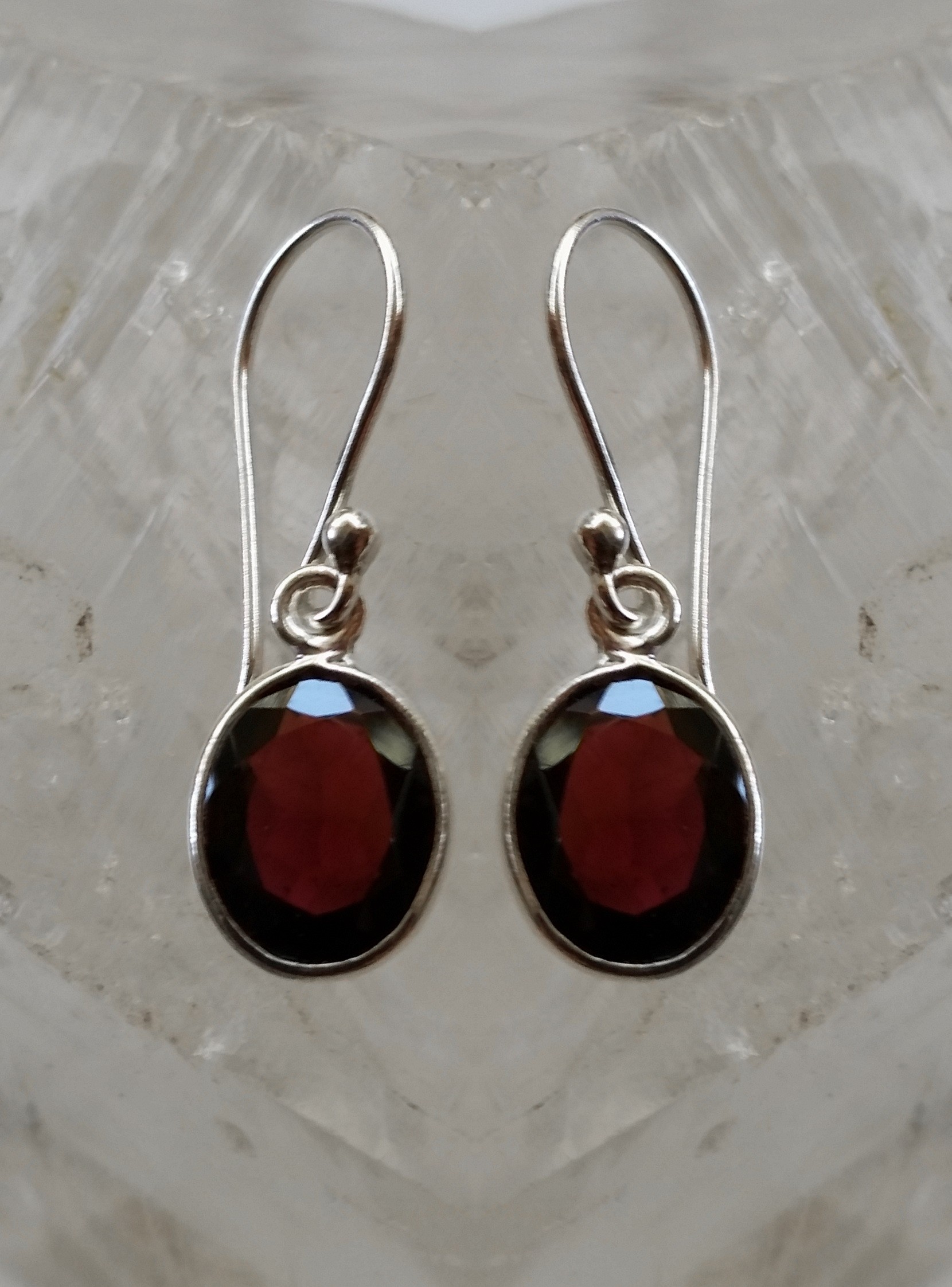 Oval faceted gemstone sterling silver earrings 