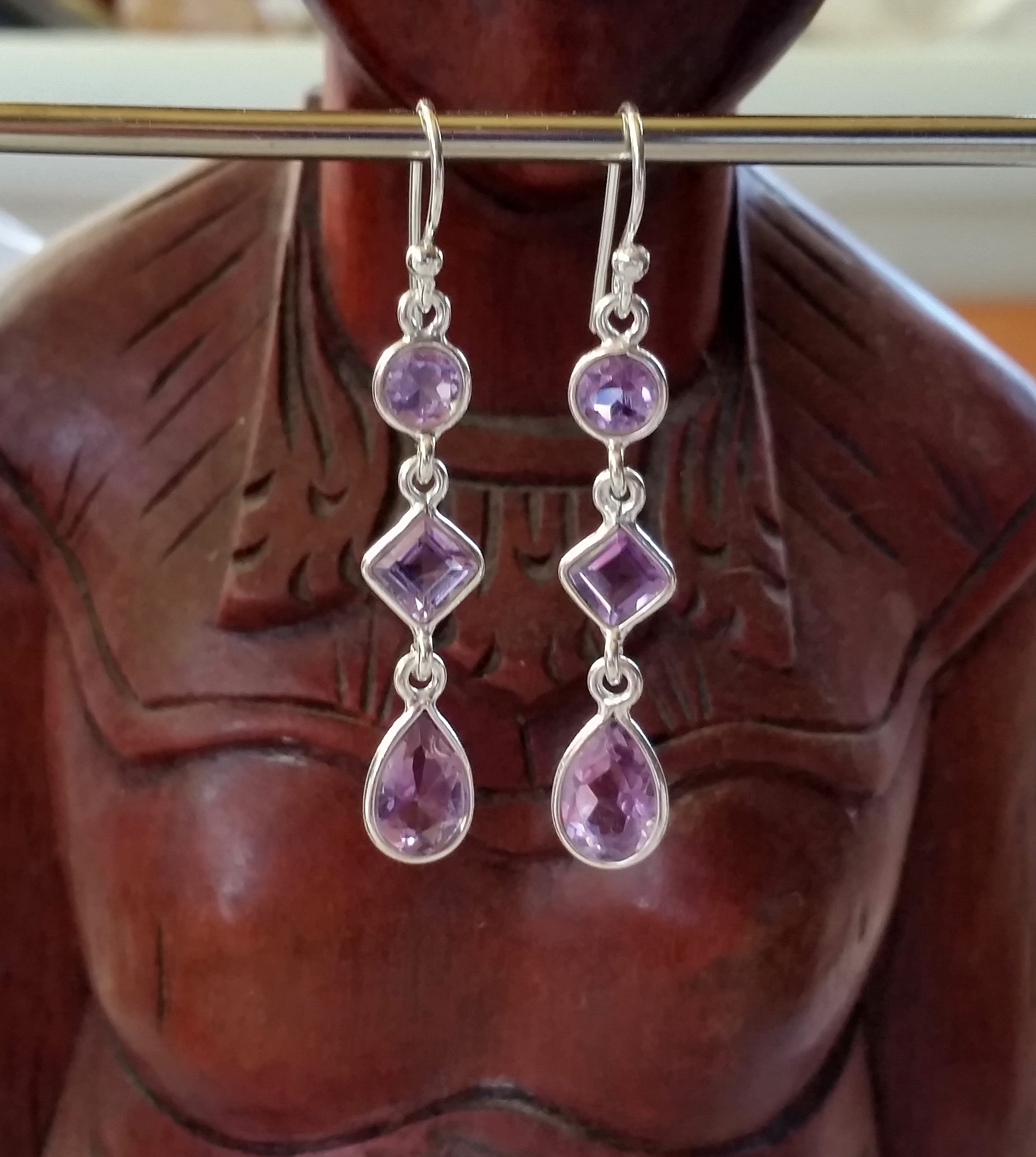 Sterling silver and genuine gemstone faceted drop earrings