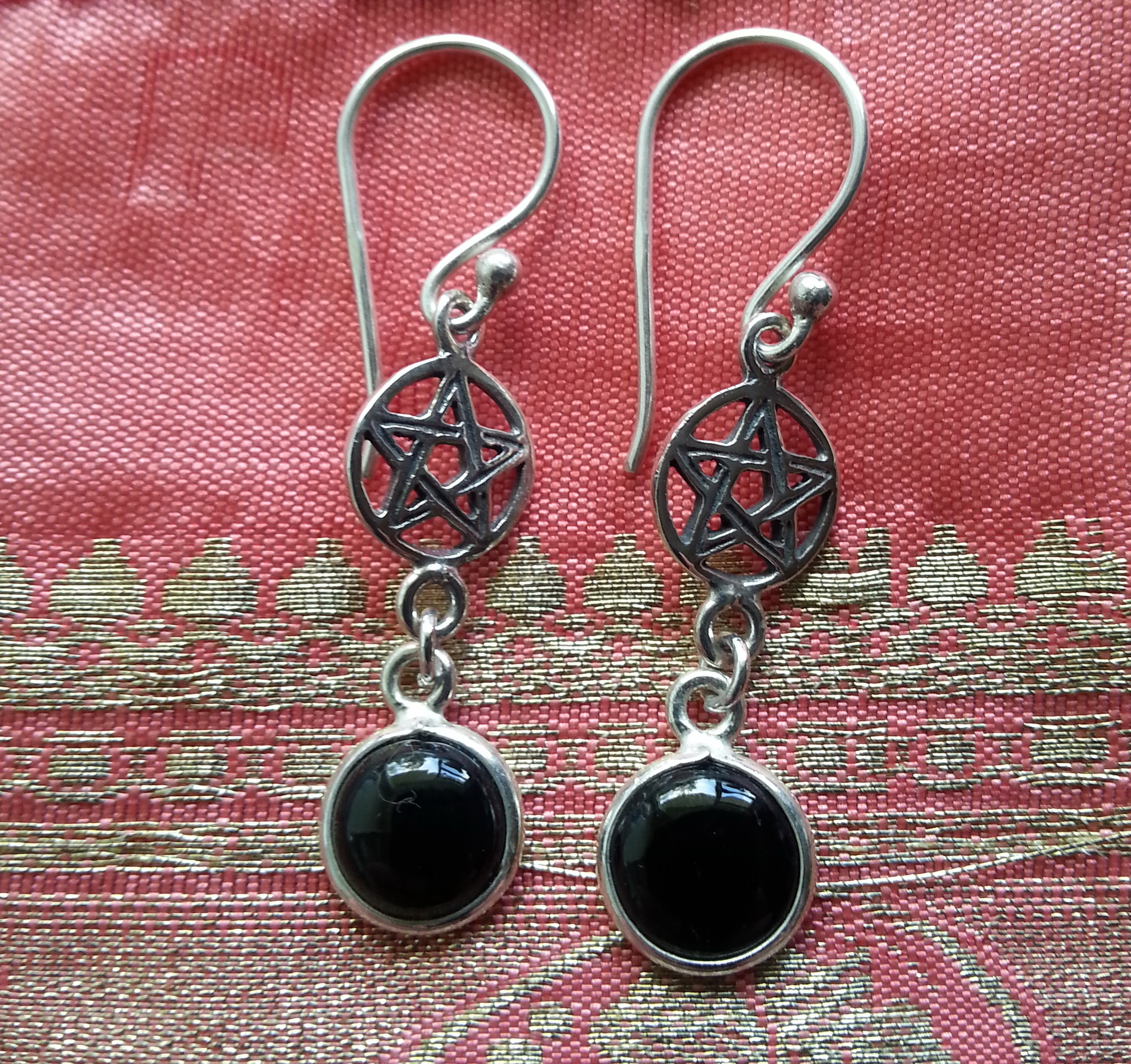 Sterling silver drop earring with gemstone and pentagram charm