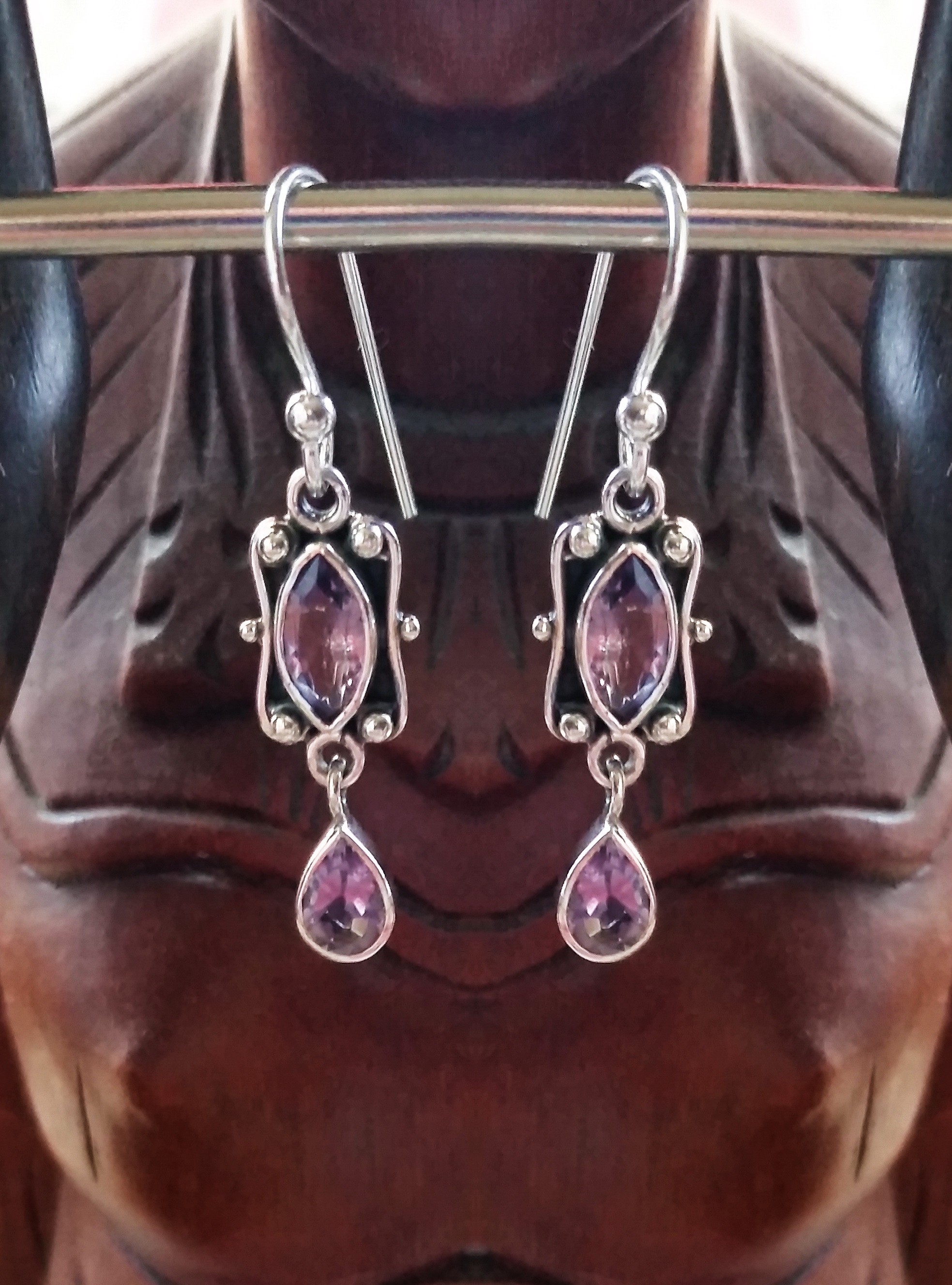 E420 antique style 2 facet drop earrings