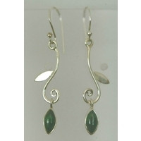 30mm drop earring in branch design with single leaf shaped gemstone