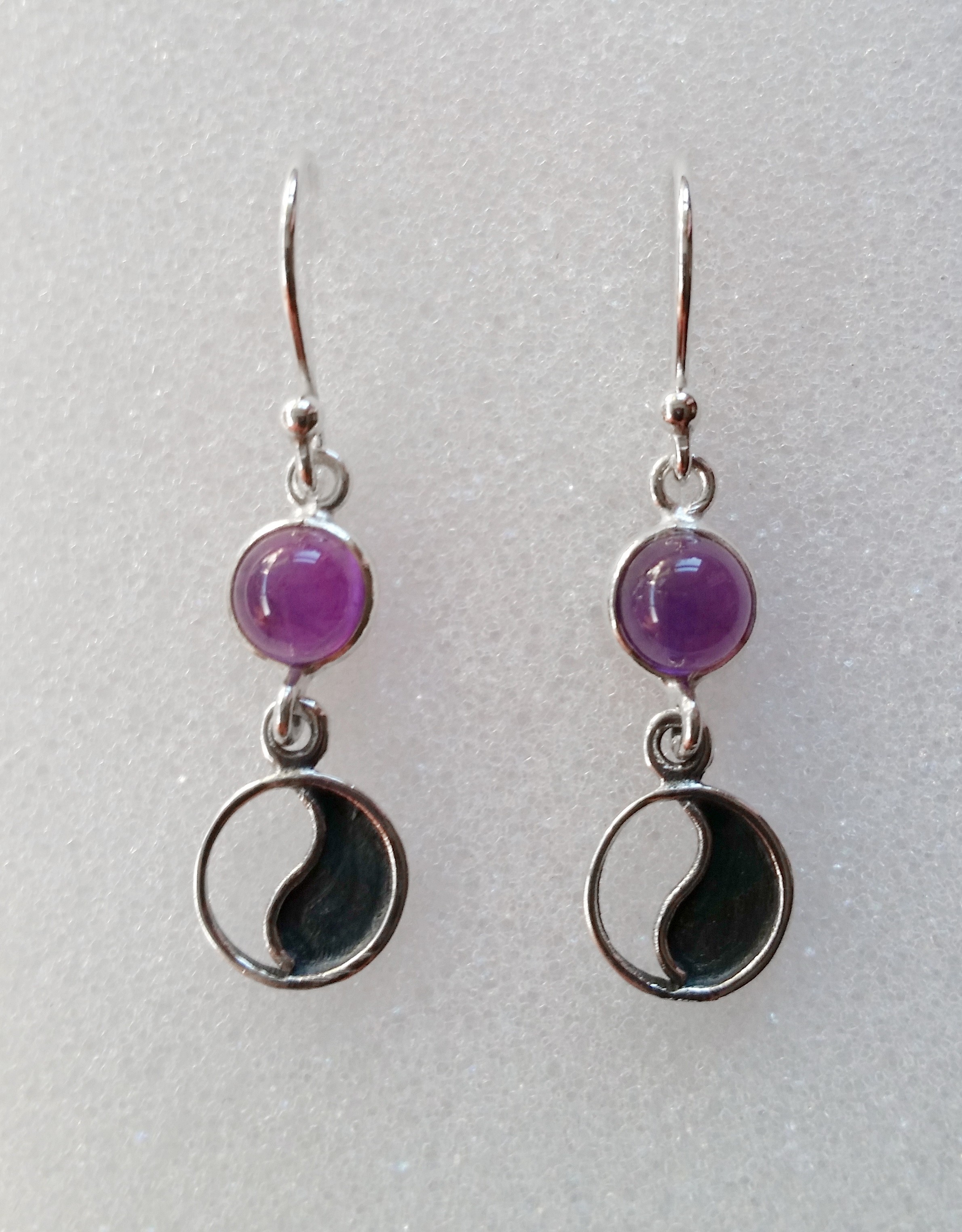 6mm genuine gemstone drop earring with yin yang sterling silver charm