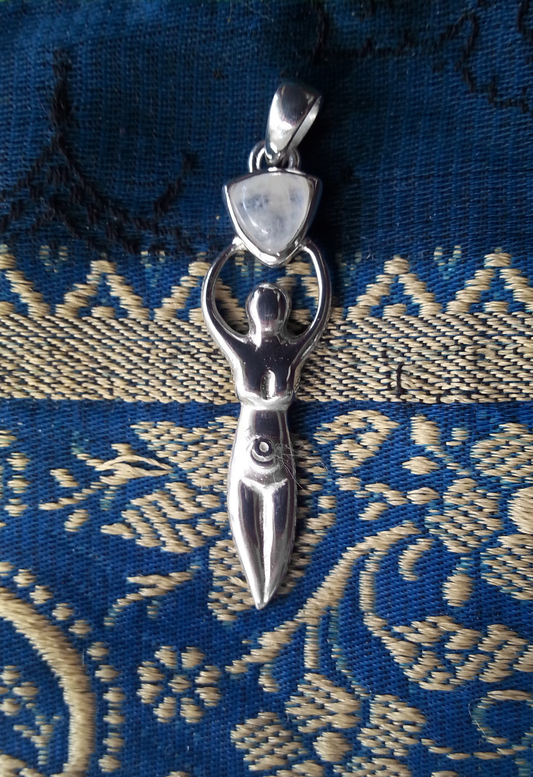 Sterling silver goddess pendant with triangular semi precious gemstone