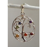 Tree of life design set with 7 genuine gemstone chakra stones