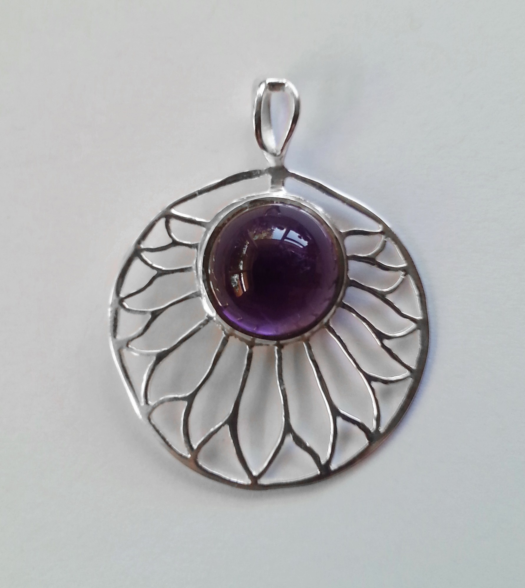 Sterling silver sun inspired disc set with 11mm semi precious natural gemstone