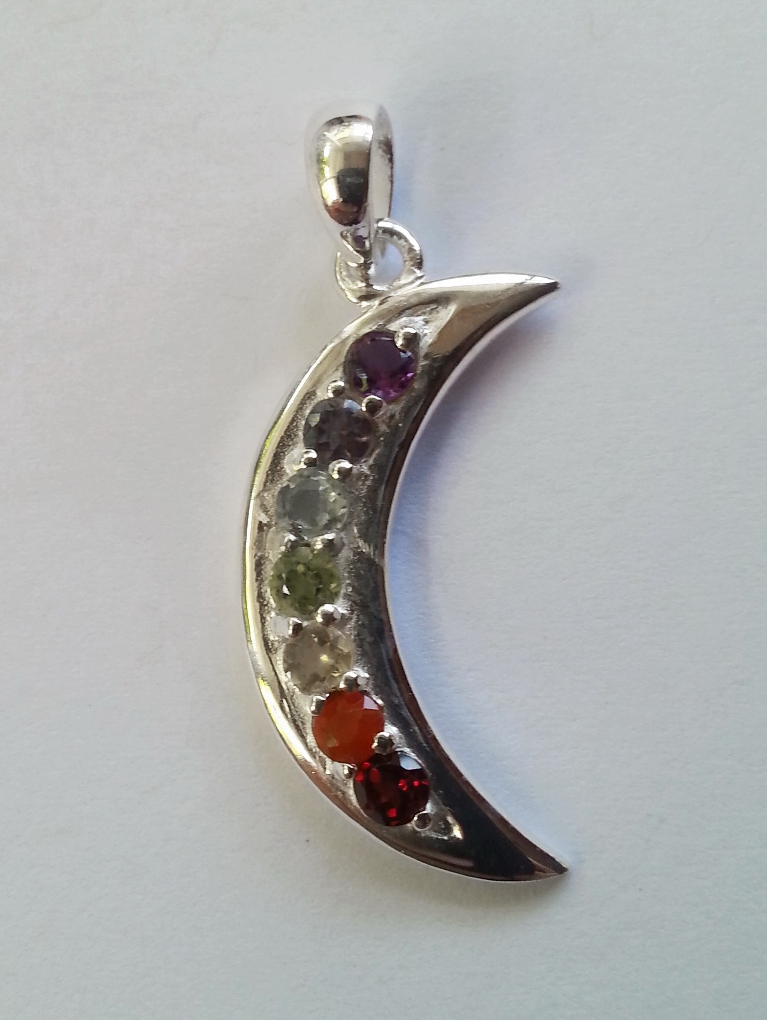 7 gemstone chakra moon sterling silver pendant