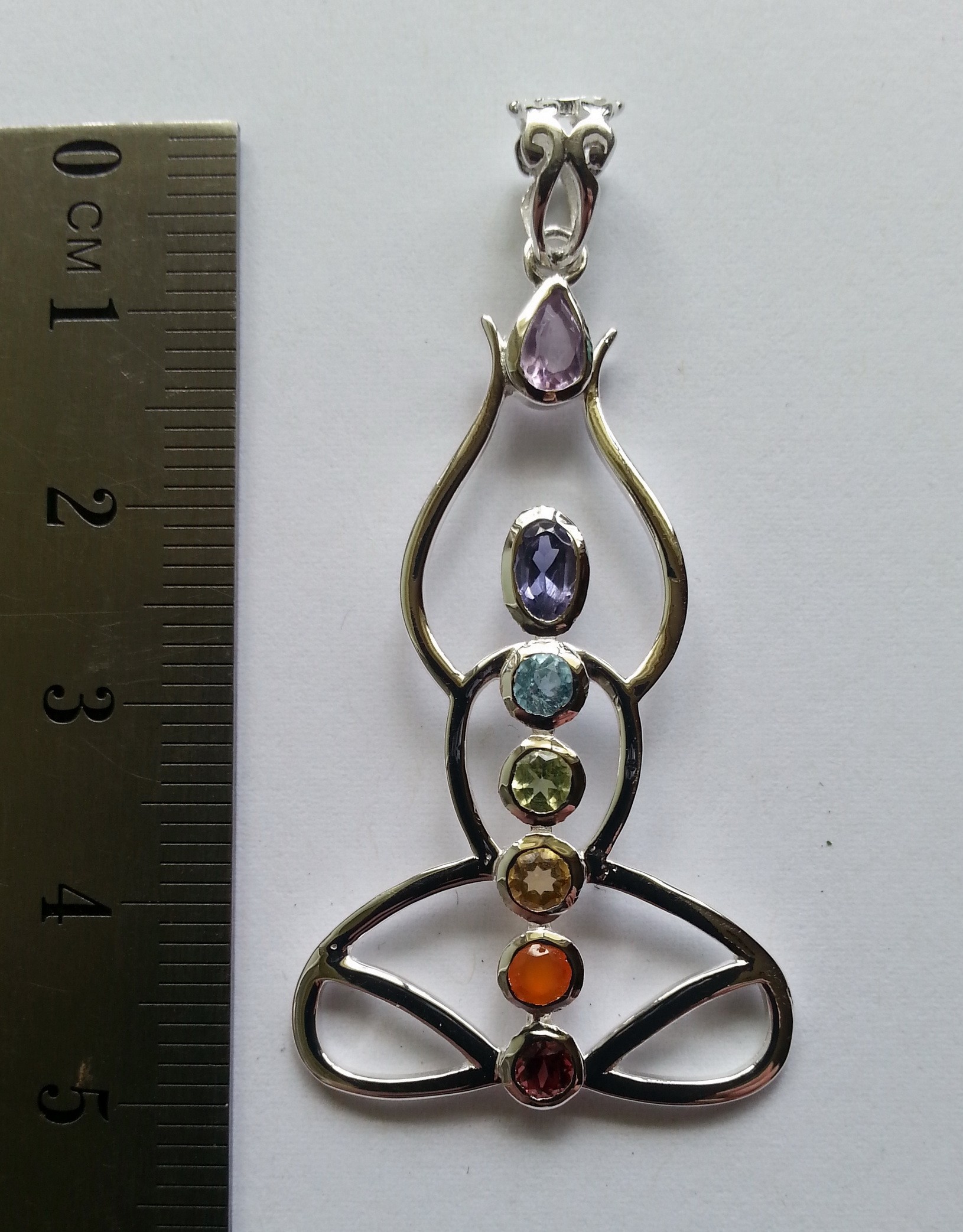 Sterling silver chakra yoga pendant 7 chakra gemstones 