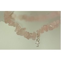 semi precious stone chip bracelet adorned with sterling silver ankh charm